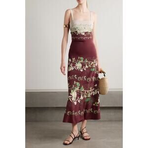 NWT La Double J Crepe De Chine Woodland Place Slip Around Dress Merlot Size XL